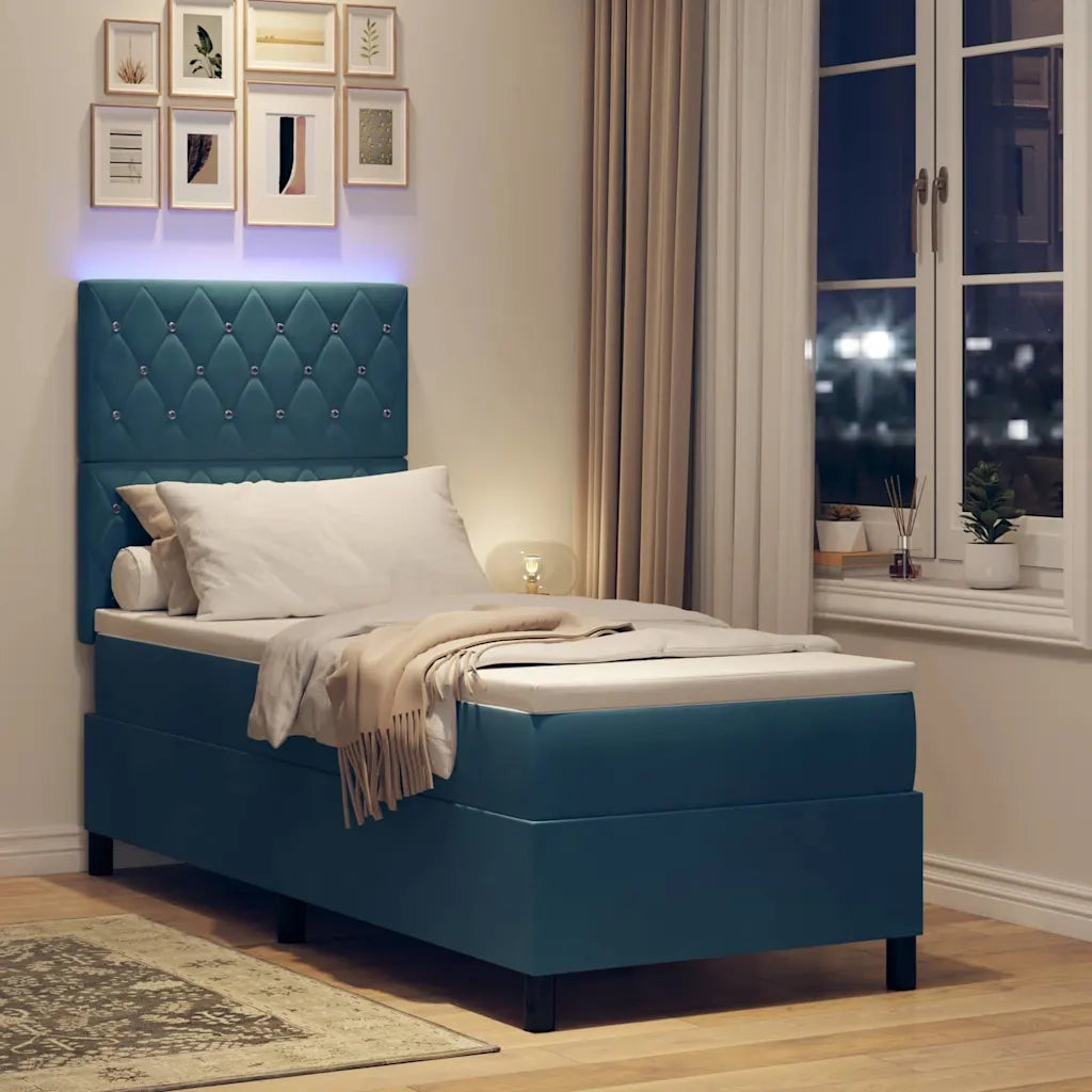 Letto a Sorgente LED con testiera Blu Scuro 80 x 200 cm Tessuto