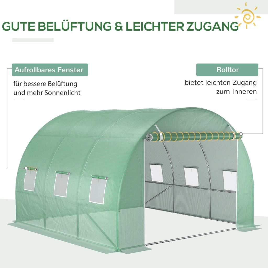 Telo di ricambio per serra a tunnel da giardino 9 m2, dimensioni 3L x 3W x 2H m, PE anti-UV impermeabile, 6 finestre + porta avvolgibile con
