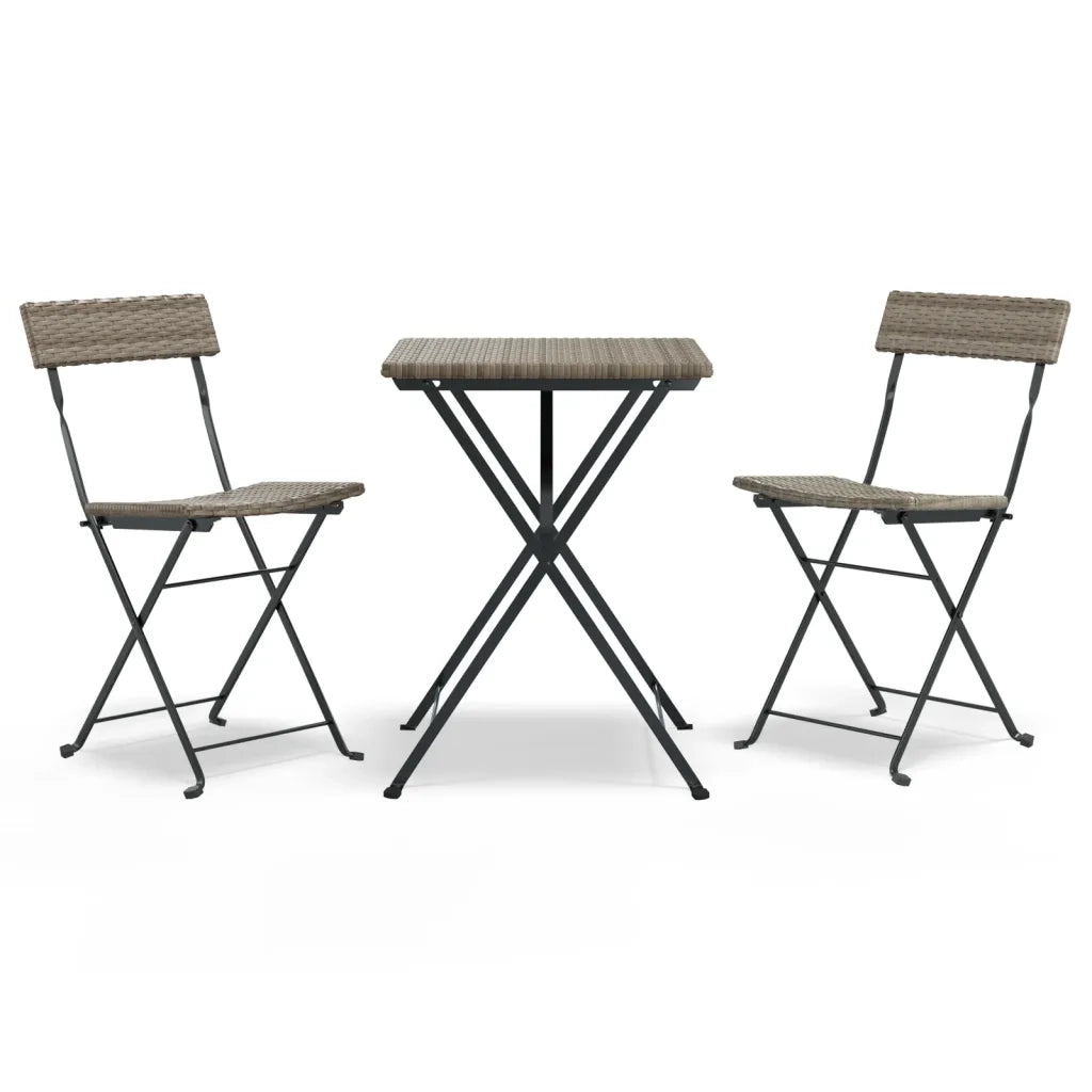 Set Pieghevole da Bistr¨° 3 pz | Set Salotto da Giardino Grigio in Polyrattan