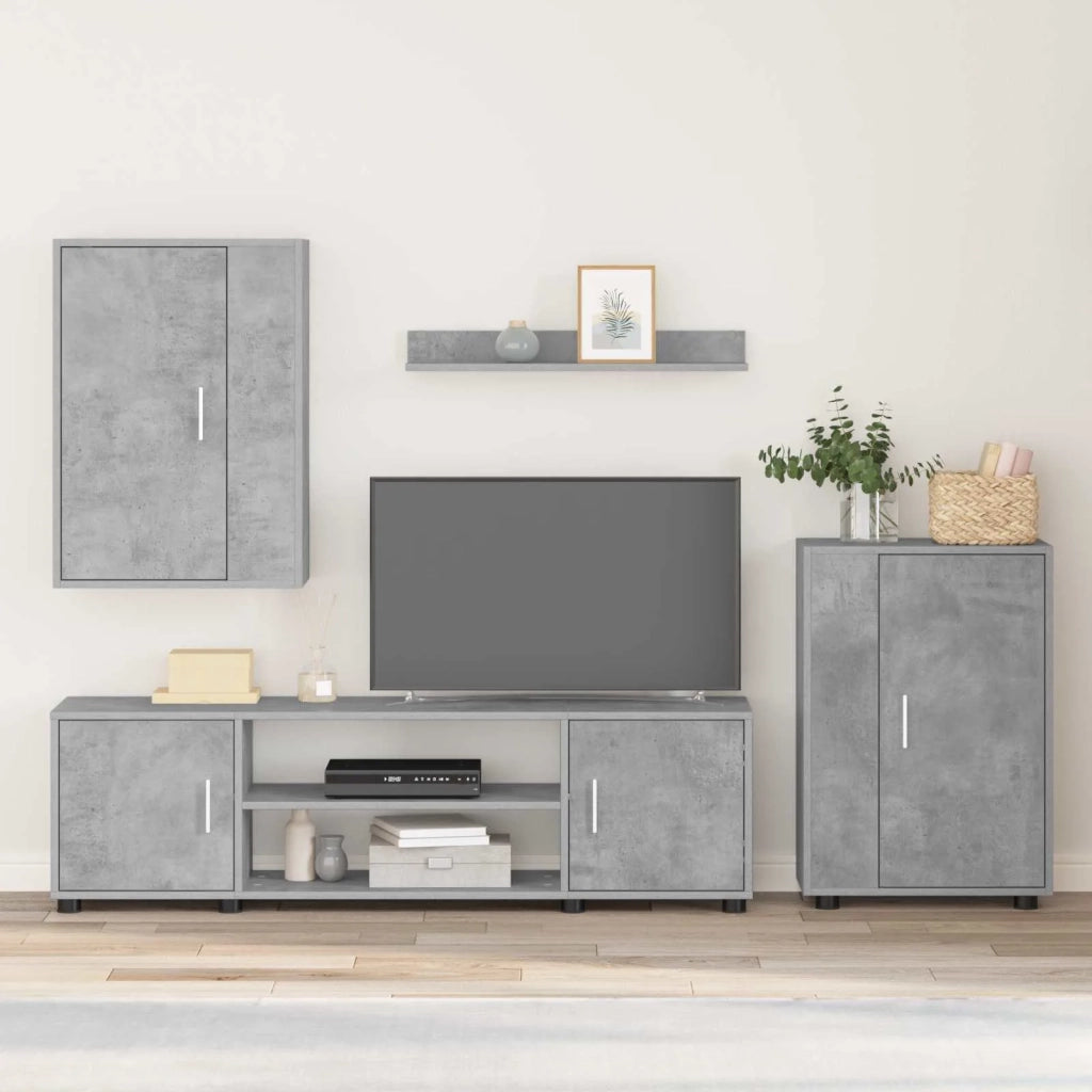 Set mobile TV 4 pz | Armadietto TV | Mobile Porta TV Grigio cemento Legno multistrato