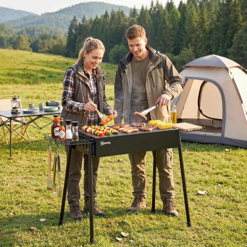 Barbecue Portatile a Carbone con 2 Griglie in Acciaio Inossidabile ¨C Minimal ¨C 94x39x70 cm Nero