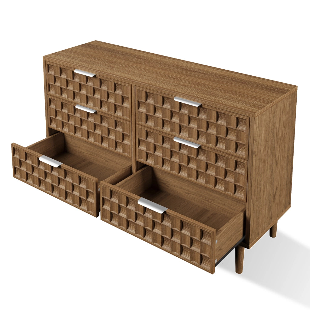 Credenza e madia con 6 cassetti; stile rétro; per soggiorno e ingresso; in MDF effetto rovere; 120 × 37 × 77 cm