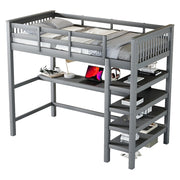 LETTO A CASTELLO ALTO con scrivania e ripiani 90 x 200 cm pino e MDF grigio