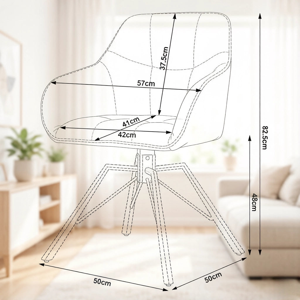 Chaise da pranzo girevole con braccioli e seduta ampia ergonomica in velluto e metallo nero set da 2 pezzi