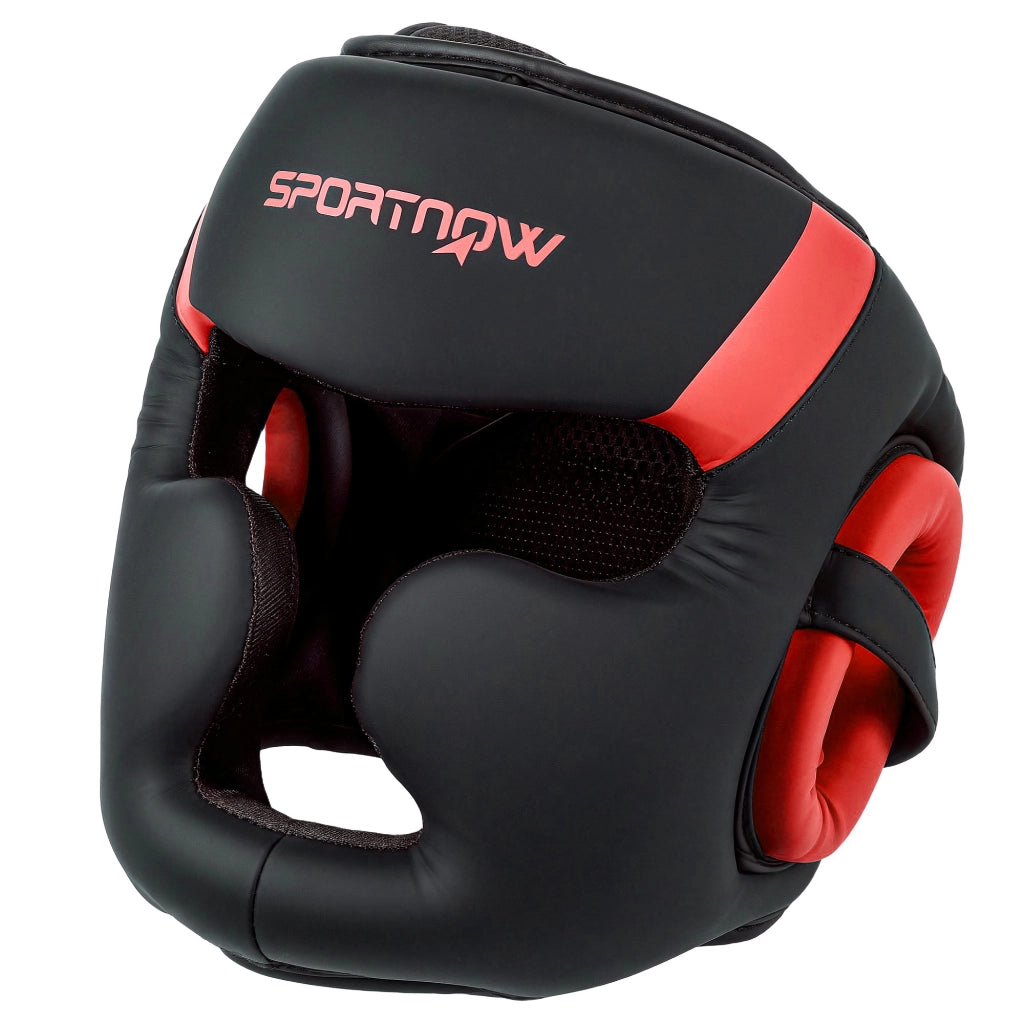 Casco da Boxe MMA con Cinturino Regolabile ¨C Minimal ¨C Rosso e Nero