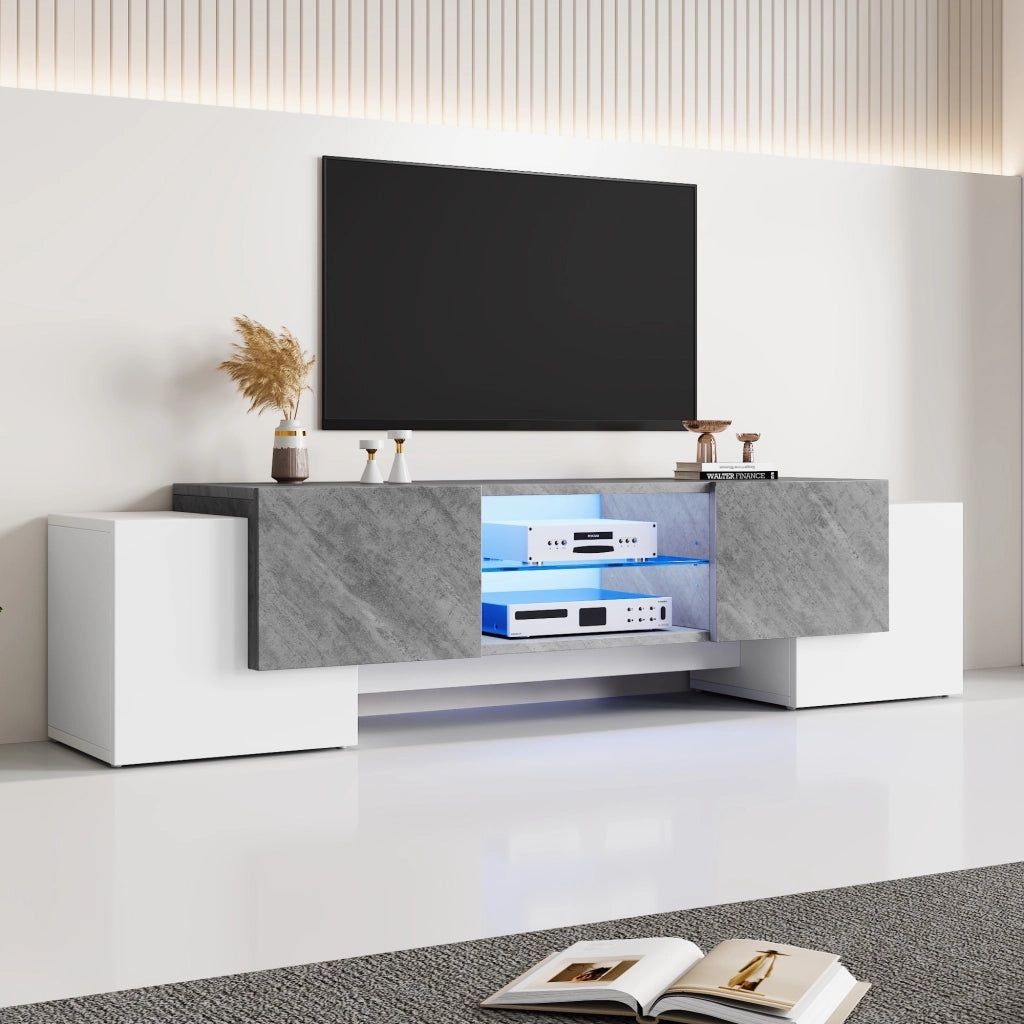 MOBILE TV 180x40x46,5 cm MDF Bianco e Grigio con LED e 4 ante