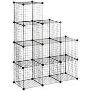 Sistema di scaffalatura fai-da-te in filo d'acciaio, 9 scomparti, scarpiera, nero, per soggiorno, 35x35x35 cm, salvaspazio e moderno
