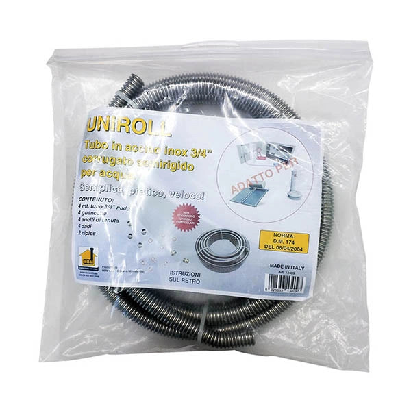 Tubo flessibile inox KIT 4 mt. -   3/4" acciaio inox con 4 raccordi femmina per acqua