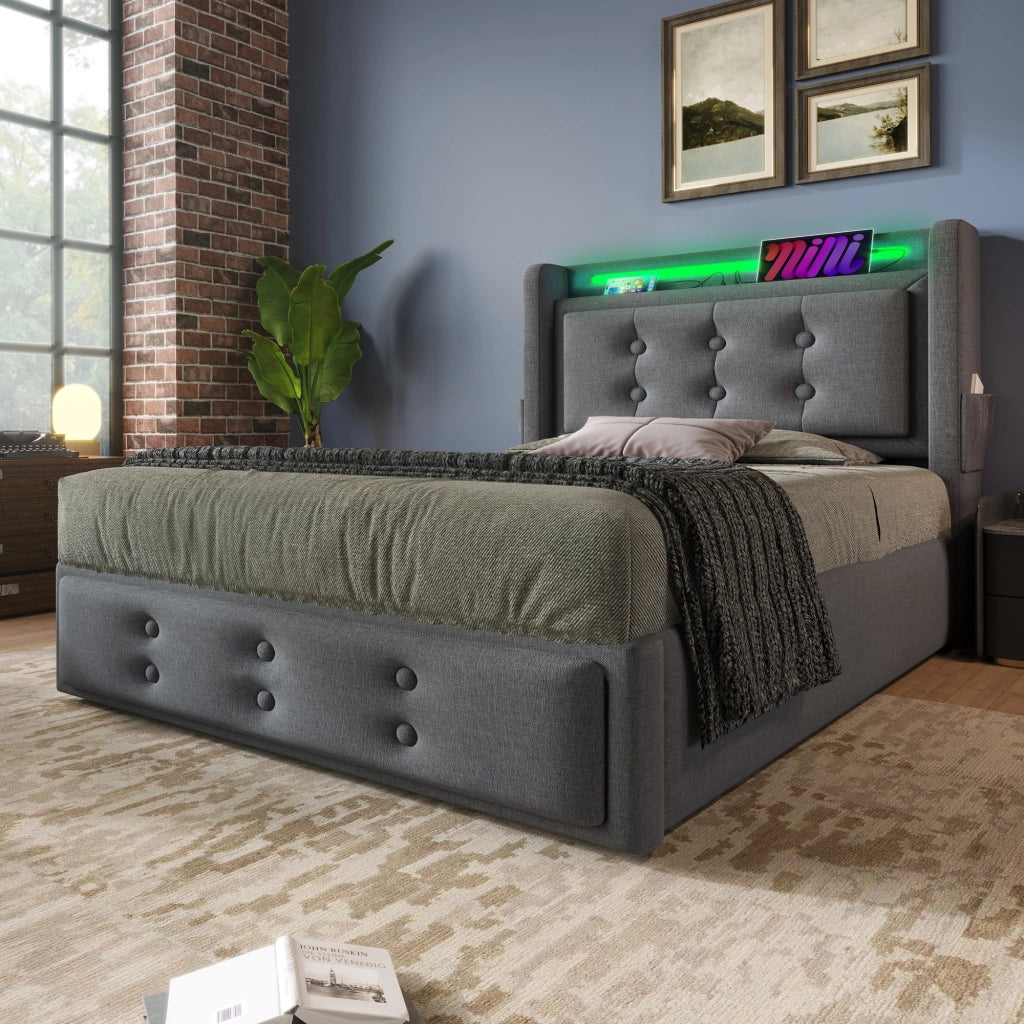 letto imbottito cotone lino grigio 90 x 200 cm