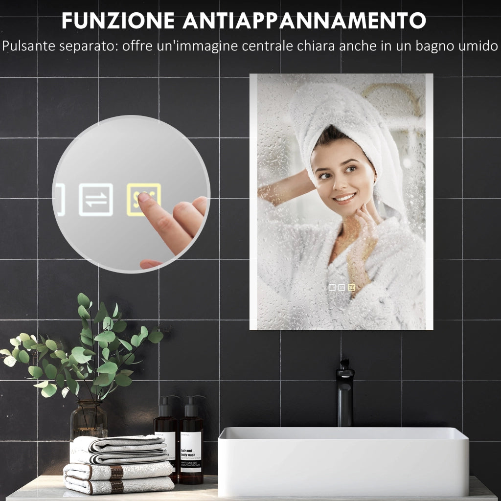 Specchio Bagno con Luce LED ¨C Minimal ¨C Argento 70x50x3 cm