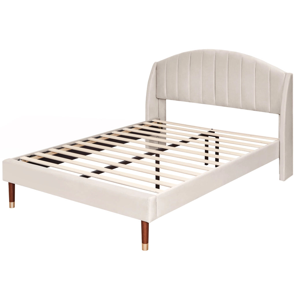letto imbottito velluto beige 140 x 190 cm