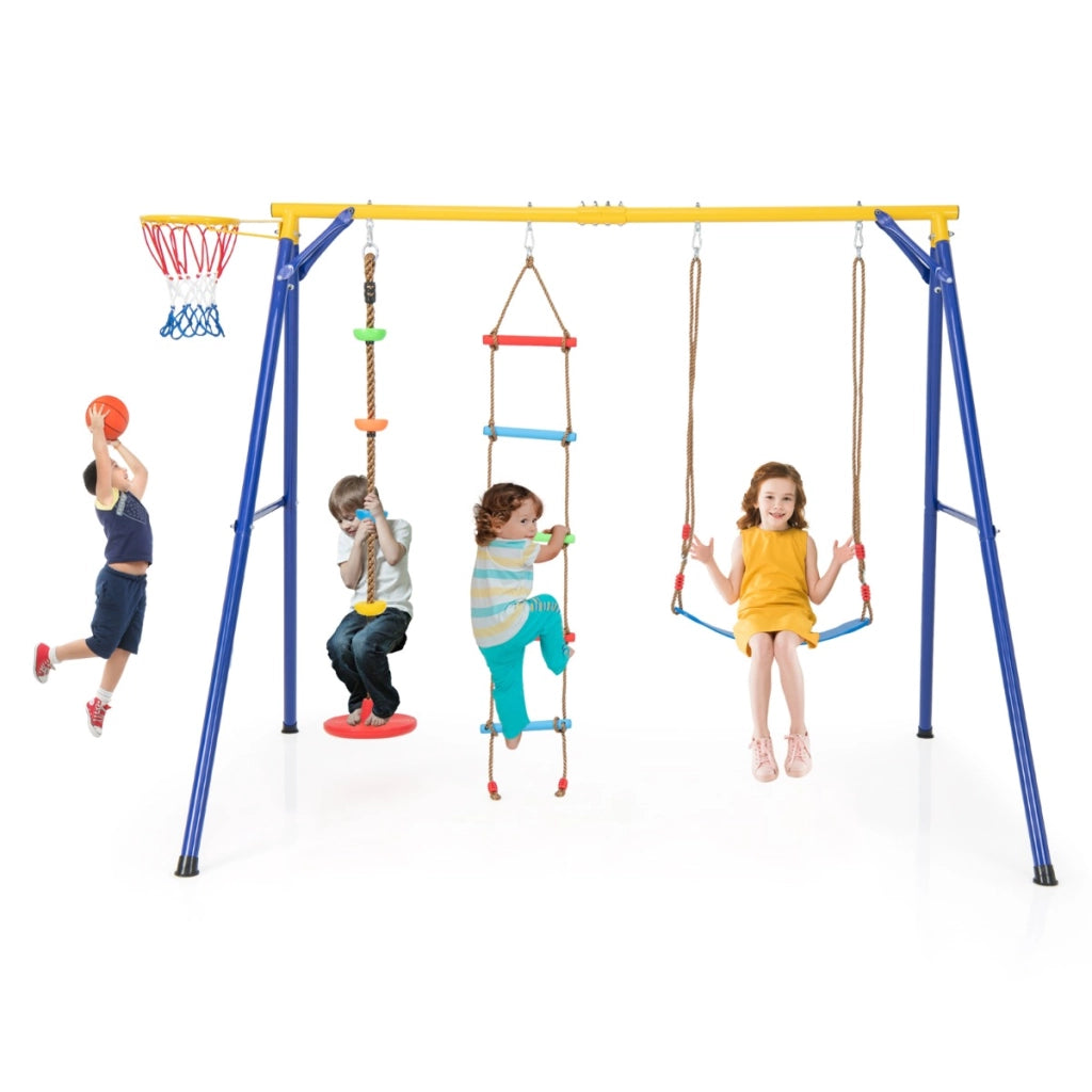 Set altalena per bambini con canestro basket altalena regolabile disco con corda, Set altalena portata 300kg Giallo