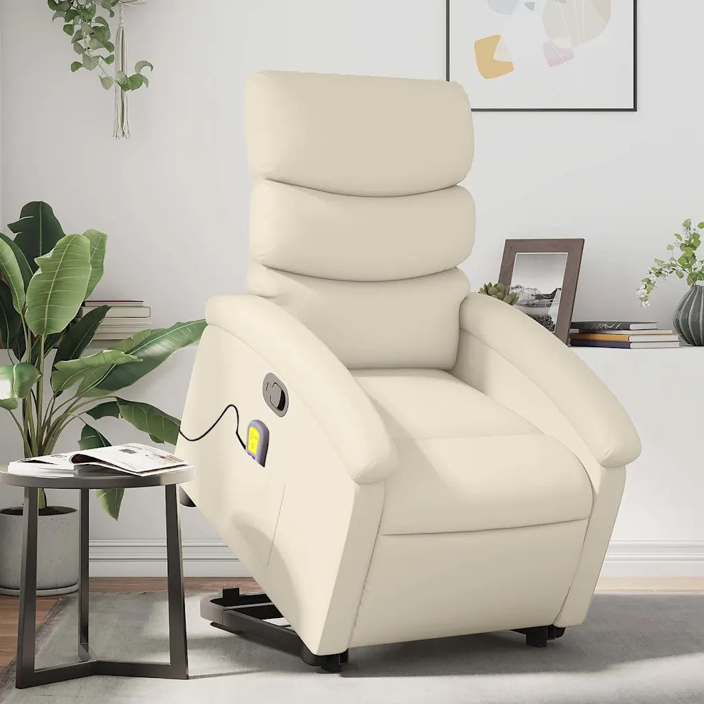 Poltrona | Sedia Relax Alzapersona Reclinabile Massaggio Crema Similpelle