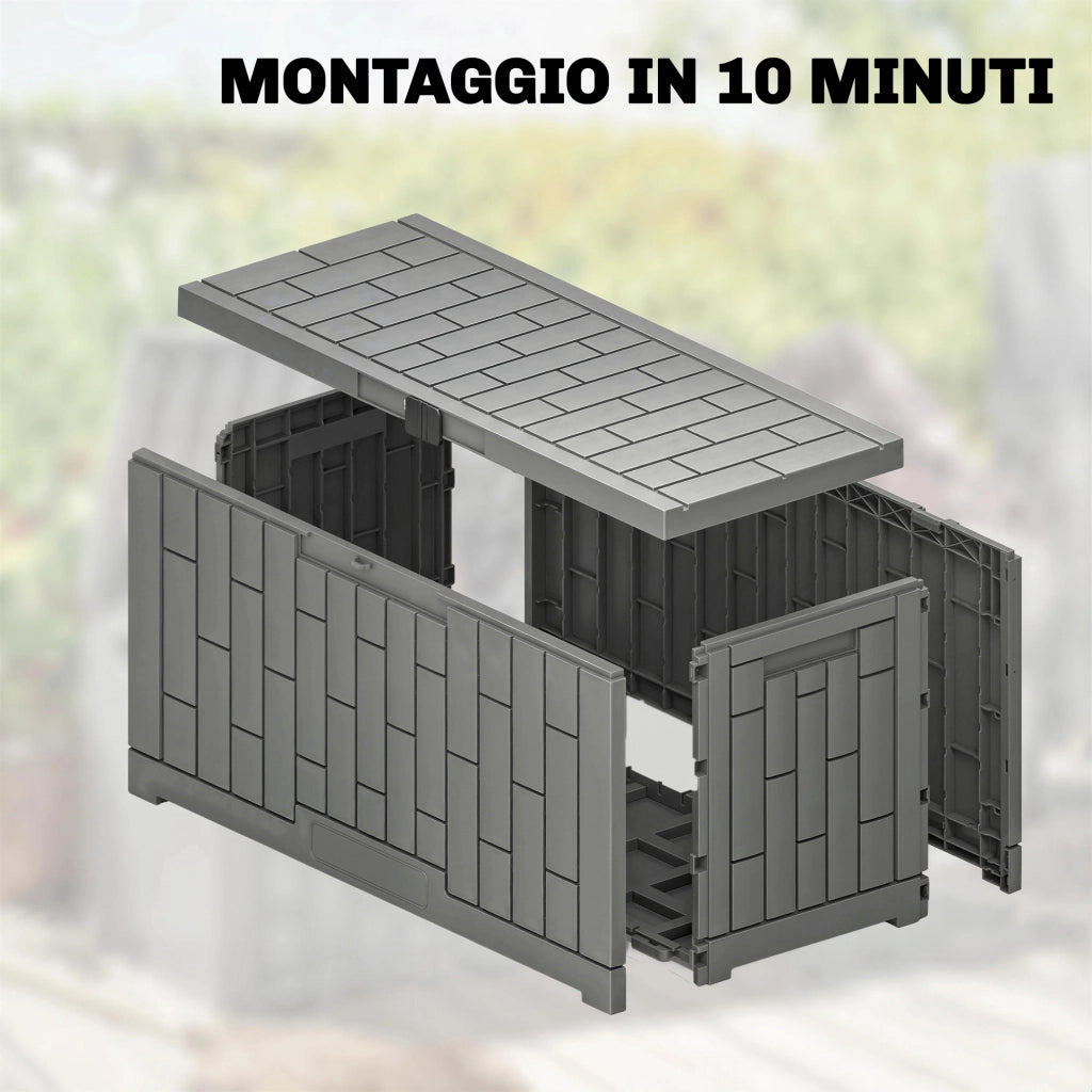 Baule da Giardino 227L in Resina Impermeabile e Anti UV con Chiusura a Chiave, 106.5x43x54.5 cm, Grigio
