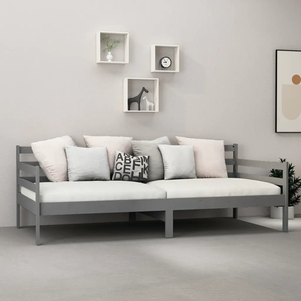 Divano Letto con Materasso 90x200 cm Grigio in Legno di Pino 3083586