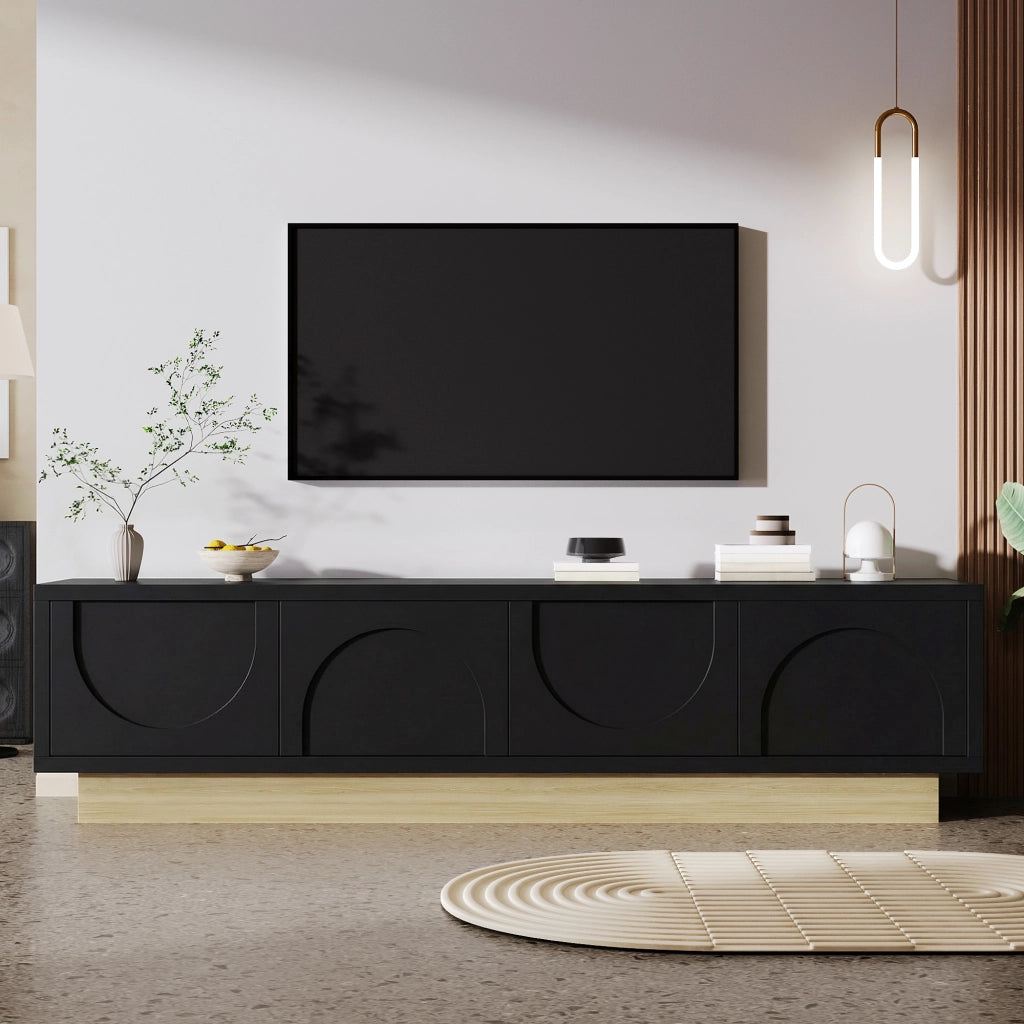 Mobile TV con 4 ante e 2 ripiani per soggiorno; apertura push to open; MDF nero; 175×40×41.5 cm