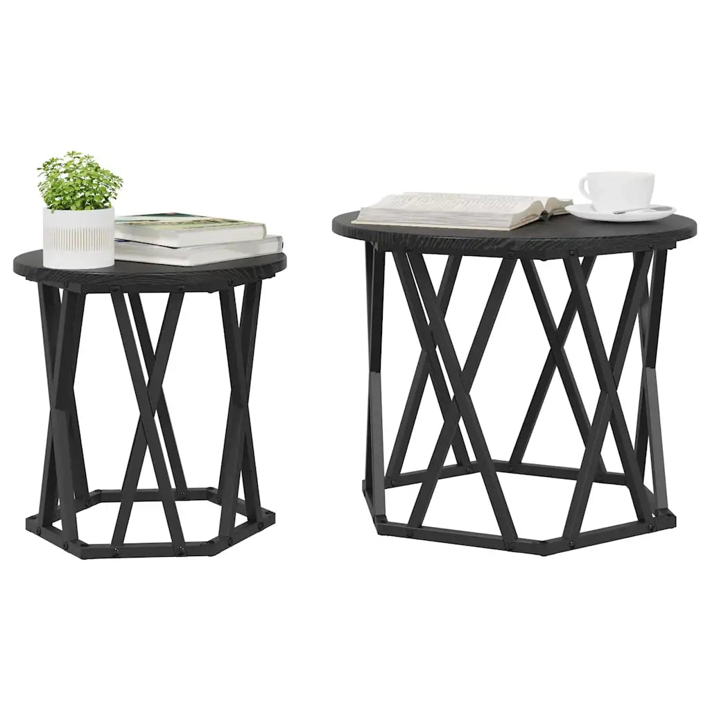 Tavolo laterale | Tavolino 2 pz Rovere Nero