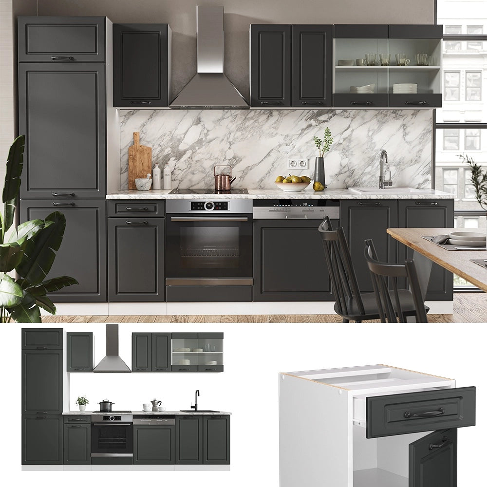 Cucina componibile R-Line Antracite rustico/Bianco 300 cm, PL Antracite Vicco