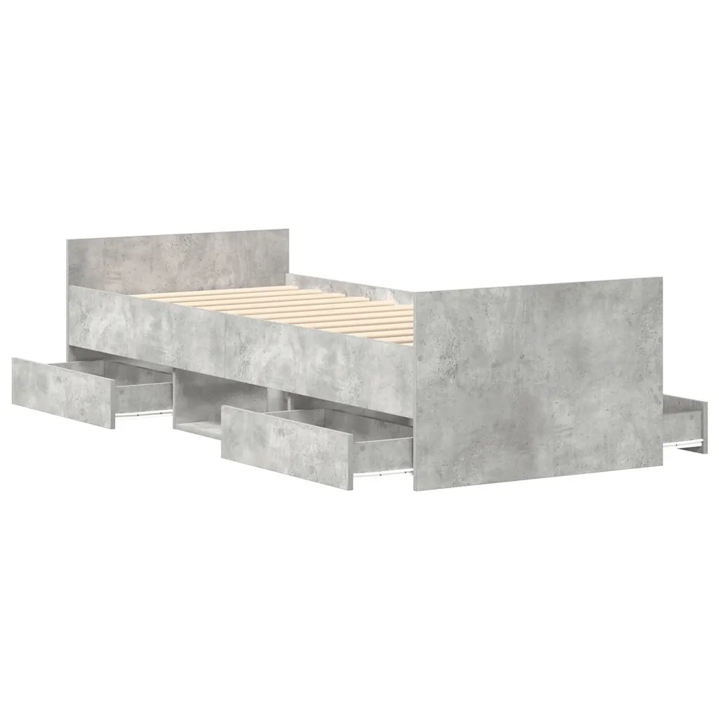 Letto singolo | Letto per adulti | Giroletto con Testiera e Pediera Grigio Cemento 90x200 cm