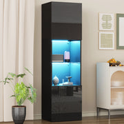 Vetrina 45x35x160 cm con LED e ripiano in vetro temperato in truciolare nero