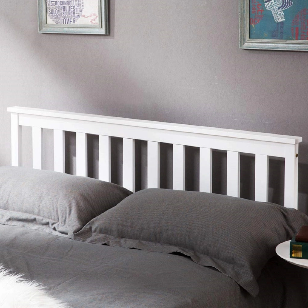 Letto matrimoniale, letto in legno 140 x 200 cm, letto in legno massello con rete a doghe, letto in pino per adulti, bambini, ragazzi, bianco