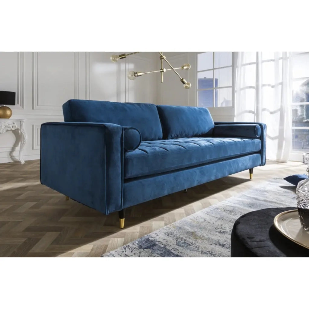 Divano ad angolo reversibile KOLIRI blu – Divano di design in velluto con pouf abbinato