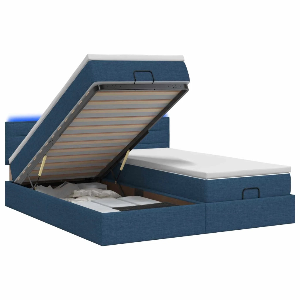 Letto Ottomano con Materasso e LED Blu 180 x 200 cm Tessuto 3457258
