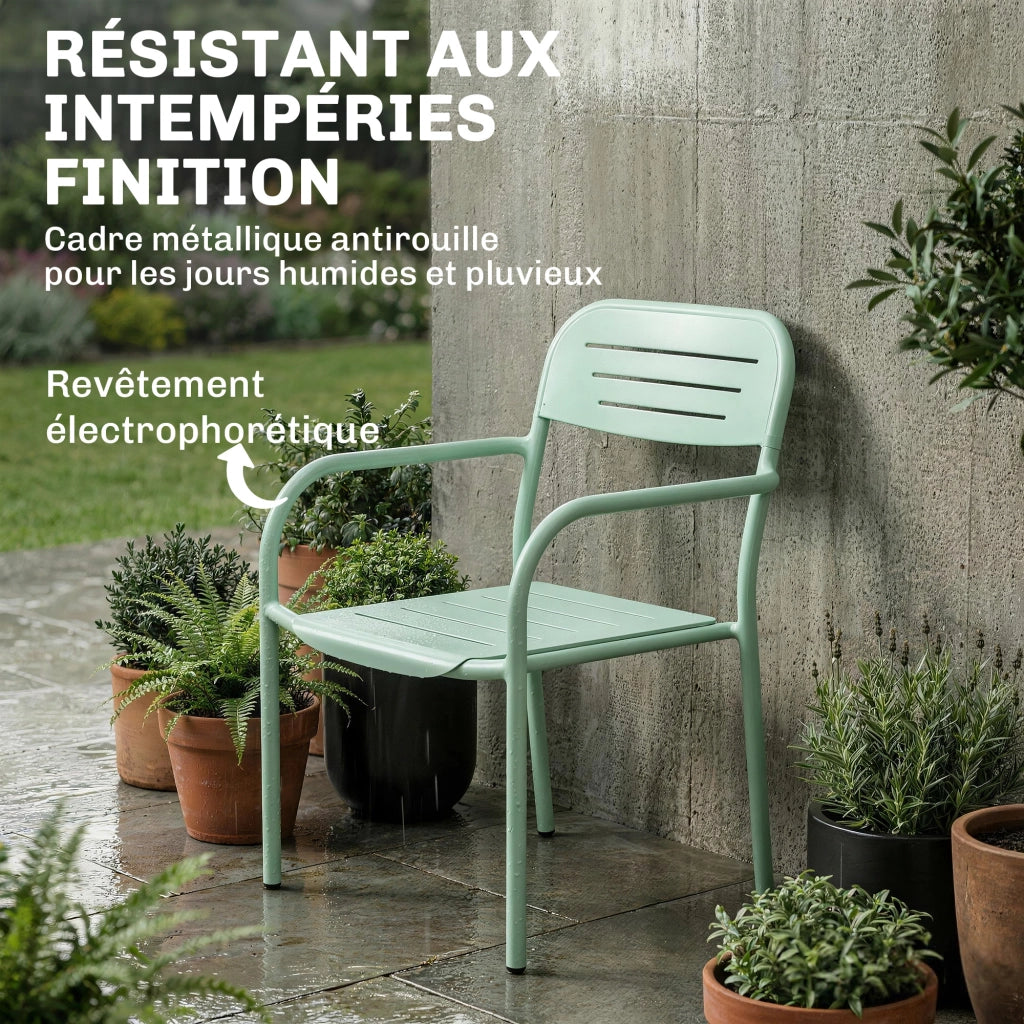 Set 2 Sedie da Giardino Impilabili ¨C Xylo ¨C Verde con Braccioli 56x58x78cm