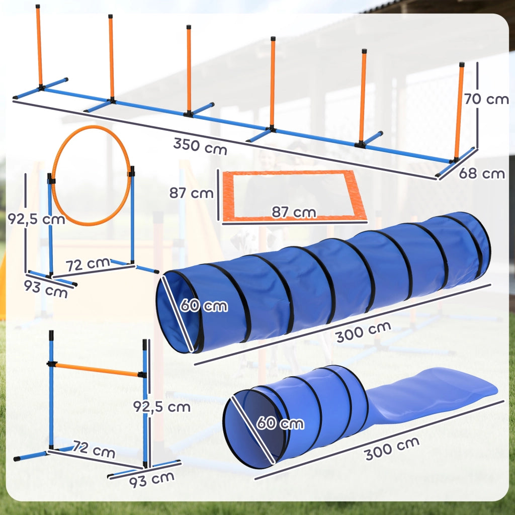 Set Agility per Cani 11 Pezzi ¨C Xylo ¨C con 2 Tunnel, Ostacoli Regolabili, Arancione e Blu