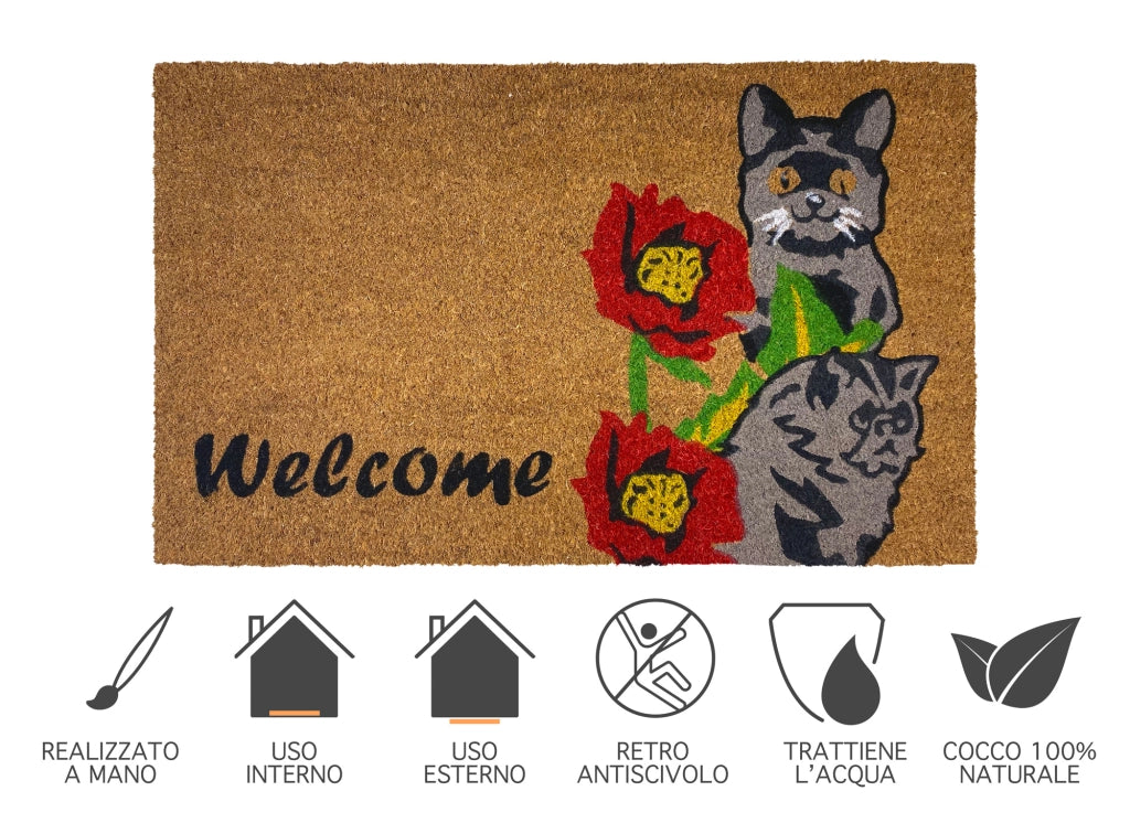 Zerbino Ingresso Casa In Fibra Di Cocco Con Base In Pvc  Kittens