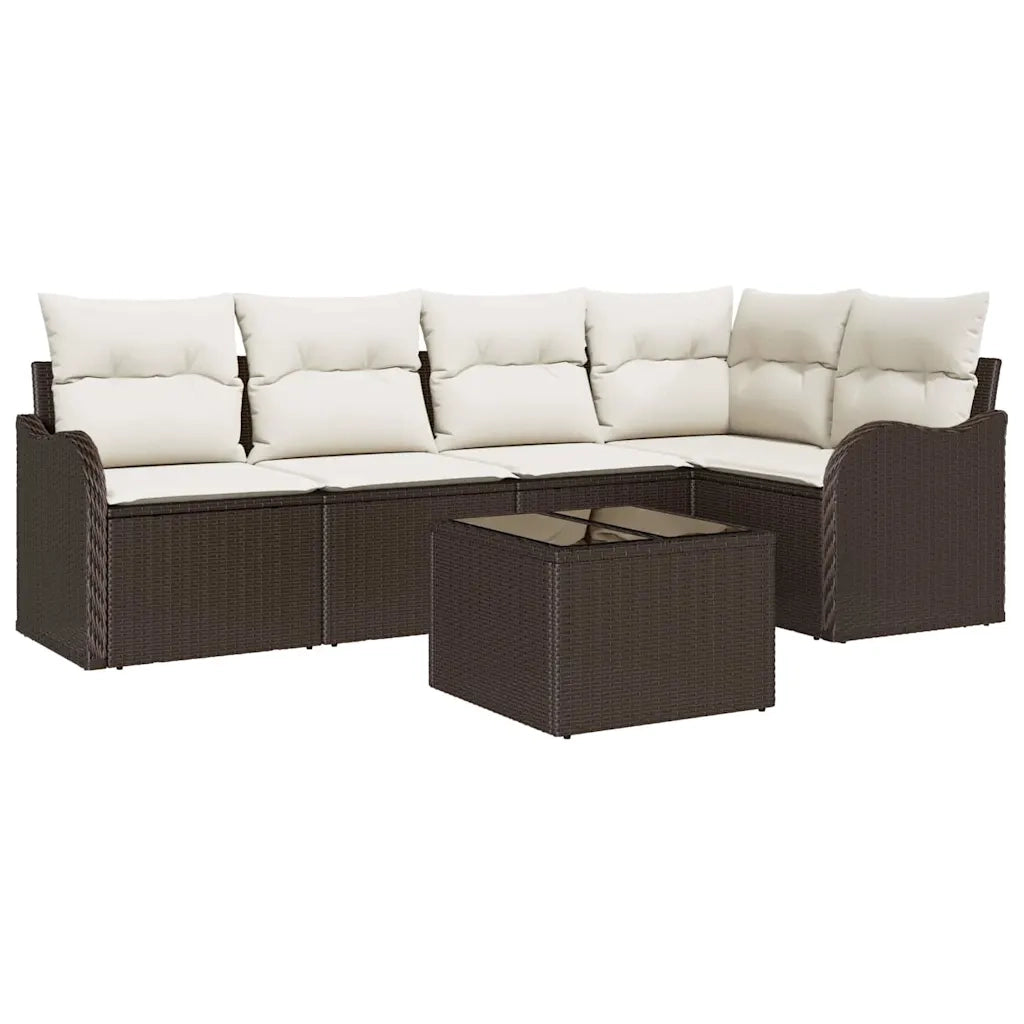 Set Divano da Giardino con cuscino 6 pcs Marrone Poly Rattan 3345708