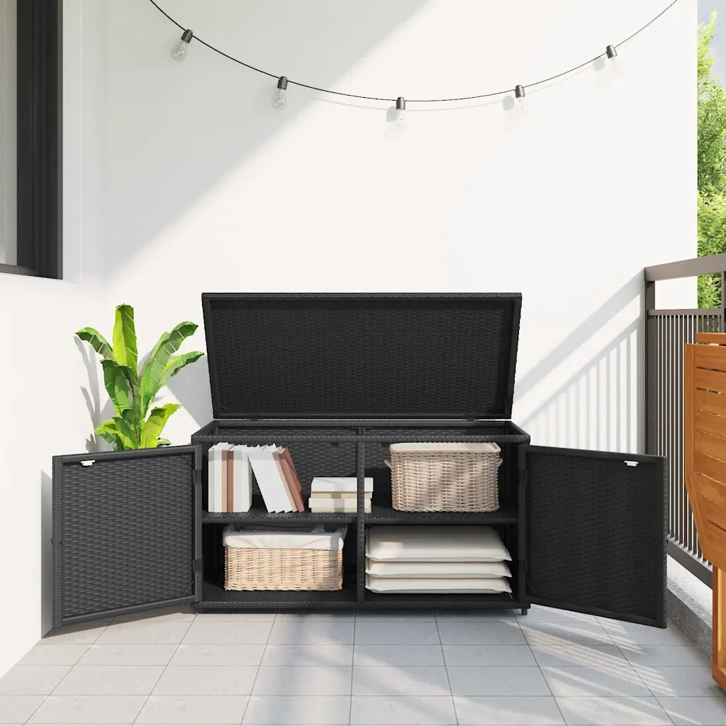 Armadietto Portaoggetti Giardino Nero 110x55x60,5cm Polyrattan 365567