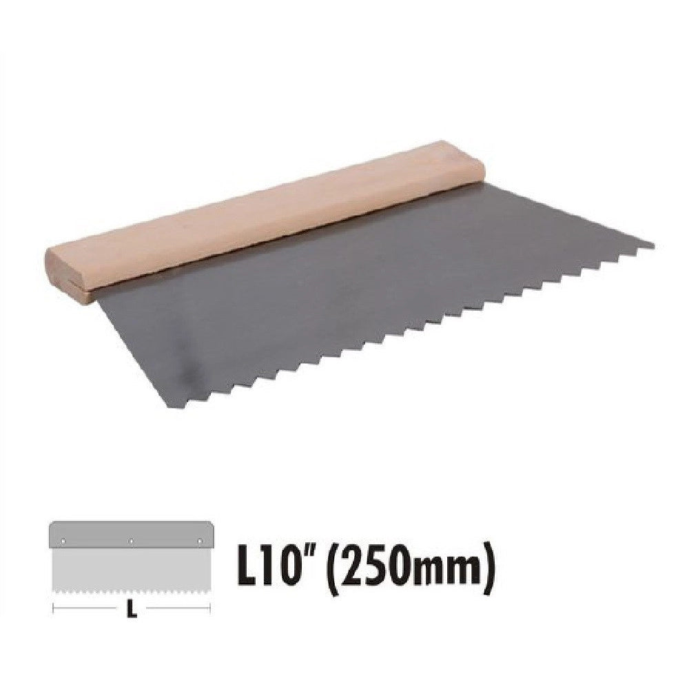 Trade Shop - Spatola Dentata Raschietto Trapezoidale Acciaio Impugnatura Legno 10″ 25cm 90455 -