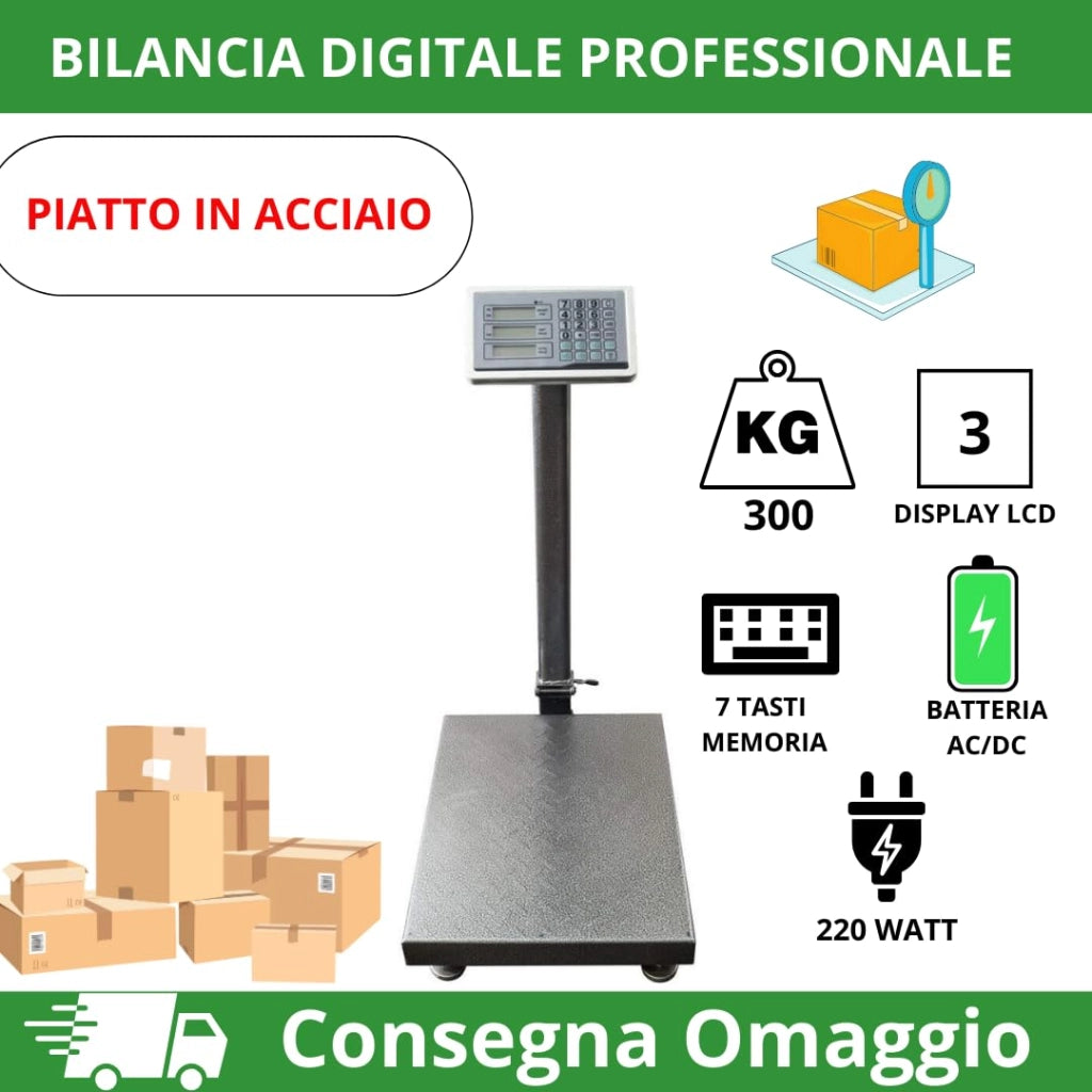 Bilancia Digitale Elettronica, Professionale da 300 Kg con Display Bilancia Industriale Ricaricabile per Utilizzo in Negozi, Abitazioni, Aziende