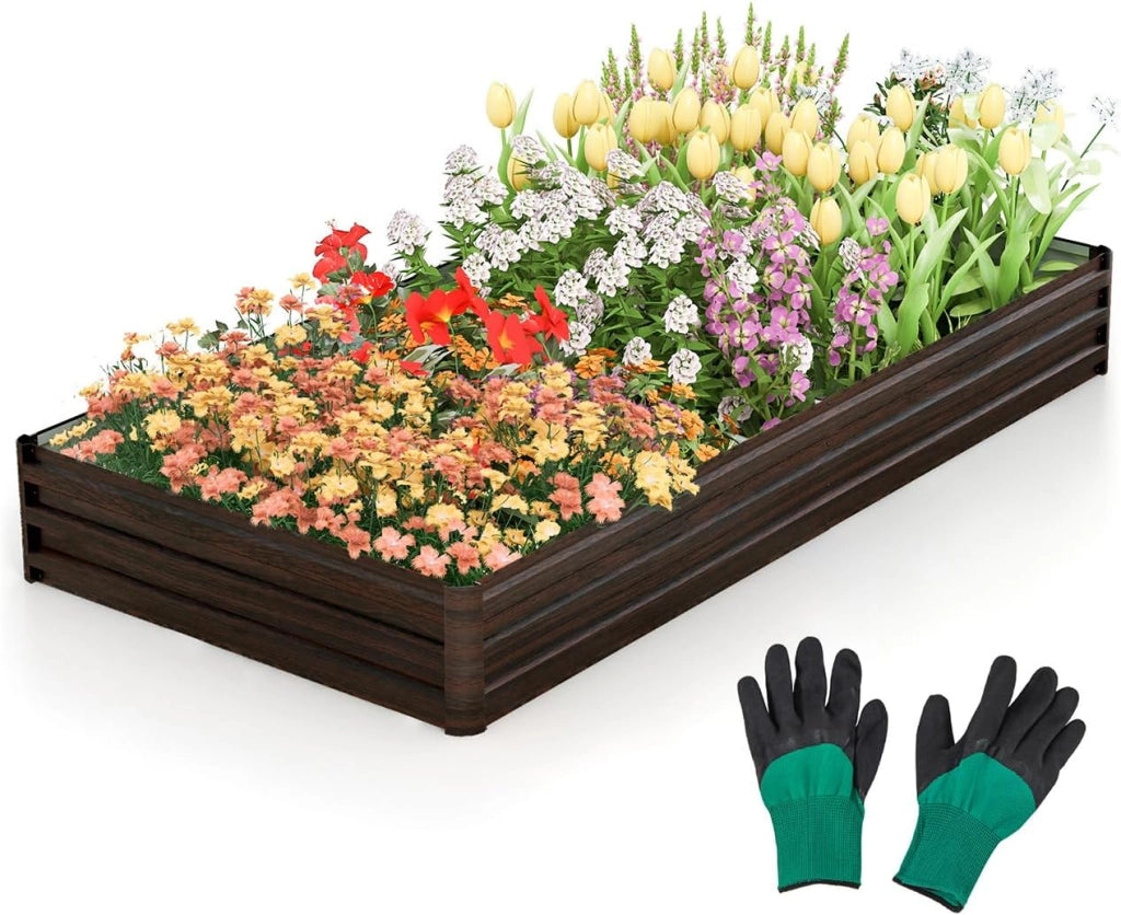 Fioriera in Metallo 240 x 120 x 30 CM, Orto Rialzato con Base Aperta, Aiuola da Esterno per Piante, Verdure, Frutta, Erbe Aromatiche e Fiori