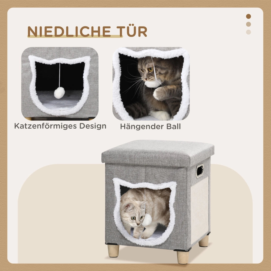 Casetta per Gatti con Cuscino Lavabile e Palla ¨C zephmum ¨C Grigio 35.5x35.5x42.5 cm