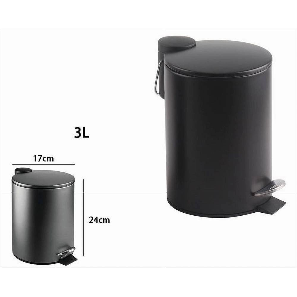 Trade Shop - Pattumiera Acciaio A Pedale 3 Lt Bidone Cestino Spazzatura Bagno Casa Nero 87453 -
