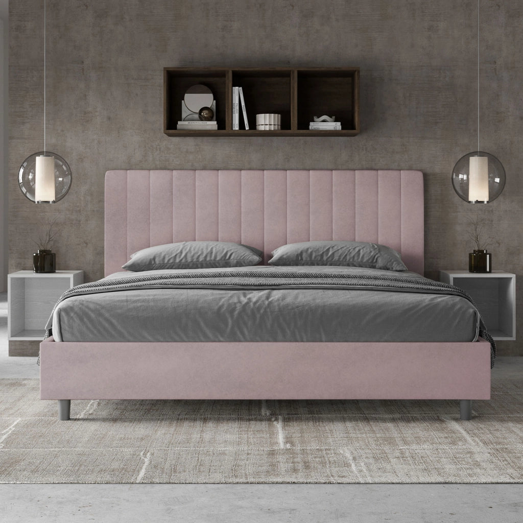 BS COM Letto matrimoniale king size contenitore imbottito 190x210 microfibra glicine