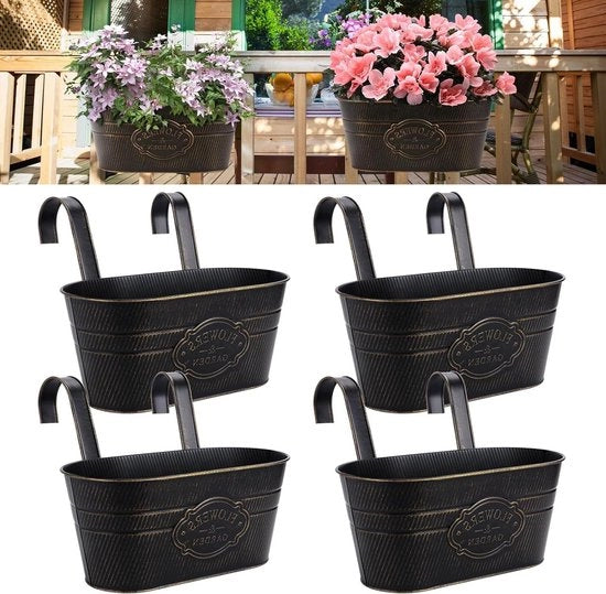 Set di vasi da fiore appesi in metallo - Set di 4 grandi vasi da fiore per appendere all'esterno balcone cancello decorazione esterna