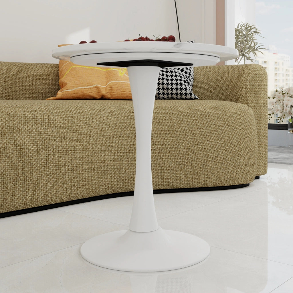 Tavolino rotondo moderno in marmo artificiale bianco