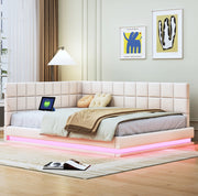 Divano letto imbottito 140x200 con LED, USB e rete a doghe