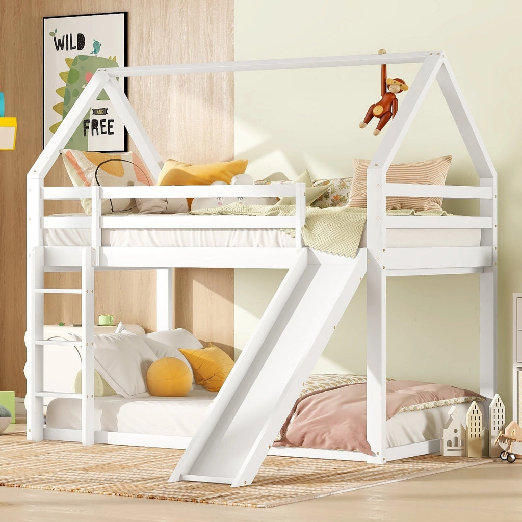 LETTO A CASTELLO a casetta 90x200 cm con scivolo e scala Bianco