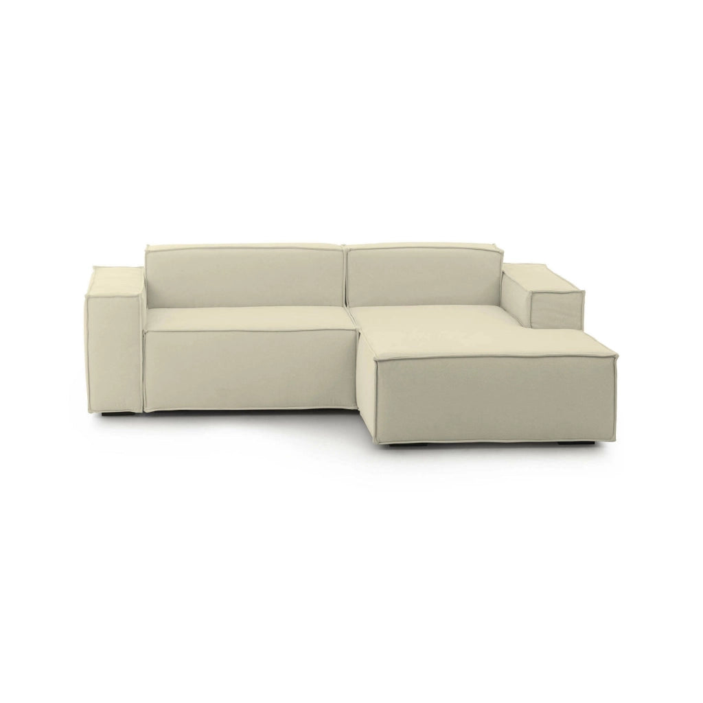 Divano fisso Amuleto, Divano componibile a 2 posti con penisola destra, Made in Italy, Sofà\  moderno in tessuto, Cm 220x170h70, Beige