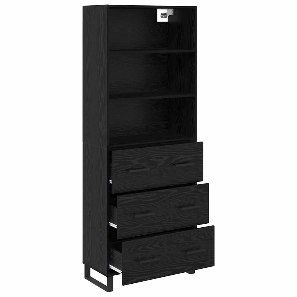 Credenza-Buffet-Armadio da cucina Rovere Nero 69,5 x 34 x 180 cm Legno multistrato 605814