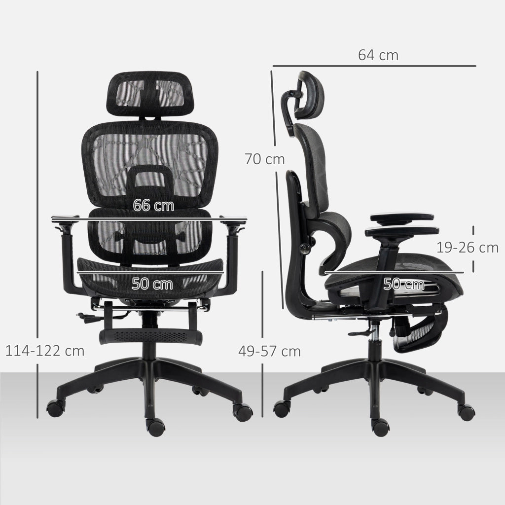 Sedia da Ufficio Ergonomica con Poggiatesta, Supporto Lombare, Poggiapiedi e Schienale Reclinabile, in Poliestere Nero