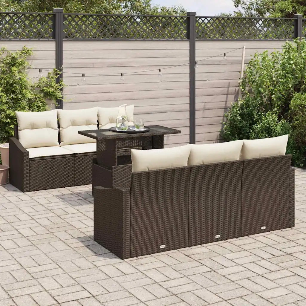 Set Divano da Giardino con cuscino 7 pcs Marrone polyrattan