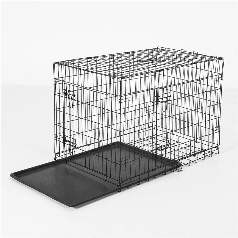 GABBIA TRASPORTINO PER ANIMALI PIEGHEVOLE IN ACCIAIO 76X53X57 CM NERO
