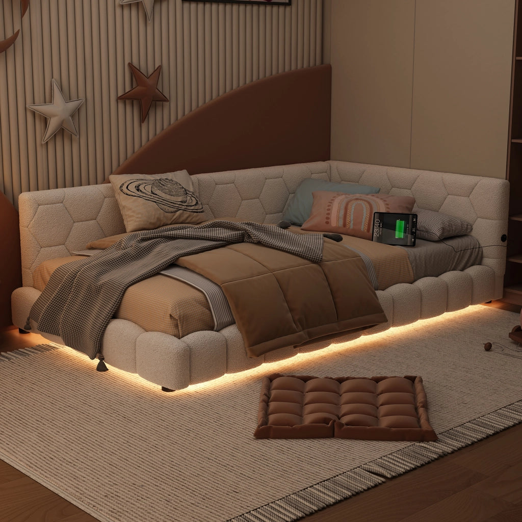 Letto giorno con illuminazione ambientale in velluto 90x200 cm