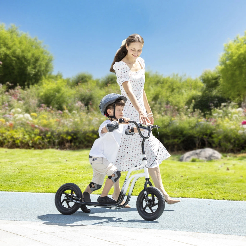 Monopattino per Bambini ¨C zephmum ¨C Bianco, Ruote Grandi, Manubrio Regolabile, Parcheggio e Freno a Mano, 5-12 Anni