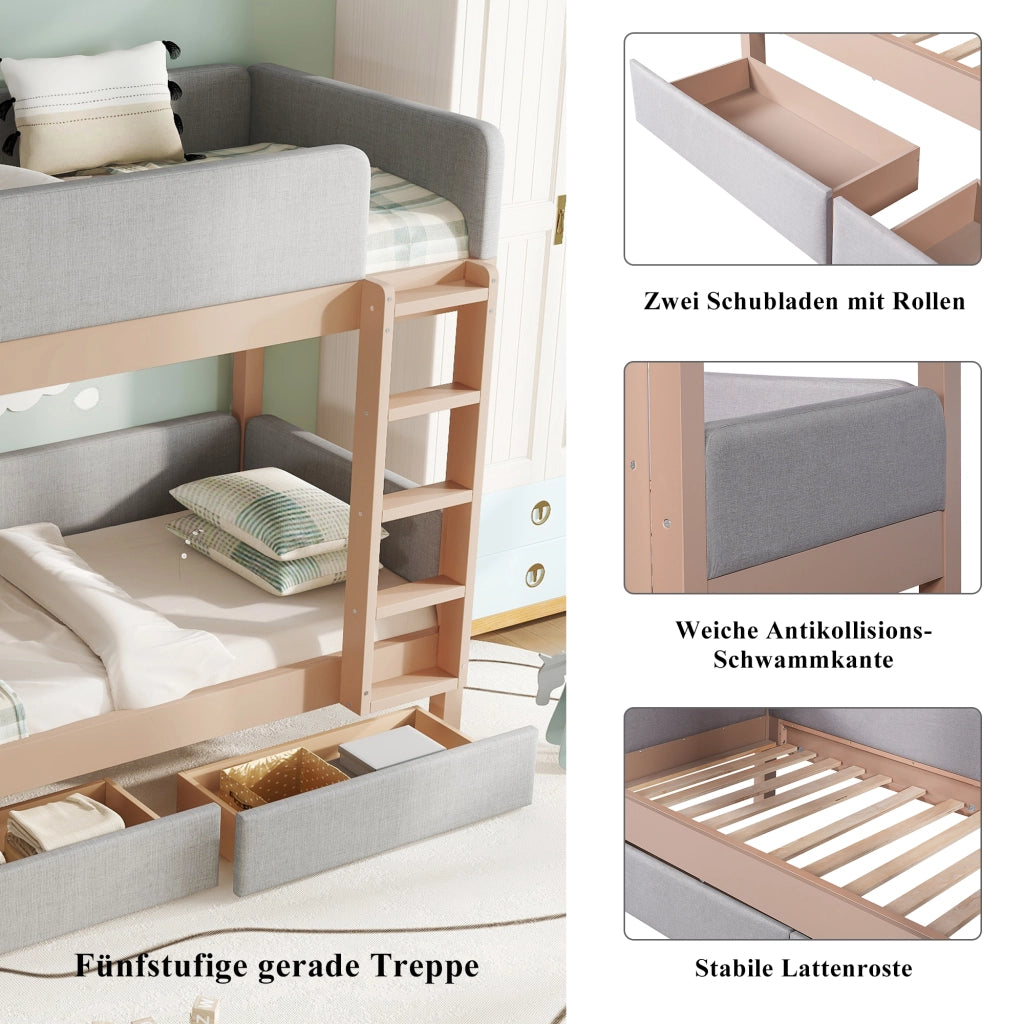 Letto a castello funzione salvaspazio legno grigio naturale 90x200 cm
